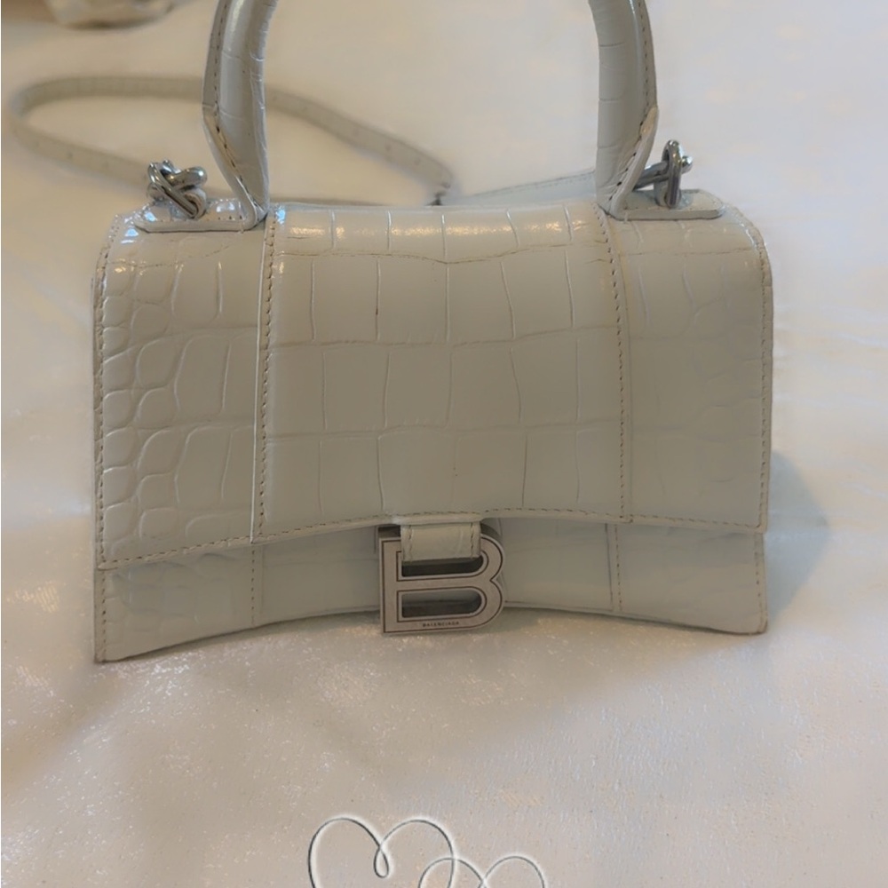 Balenciaga Mini Top Handle Bag in Off-White Croc Embossed Leather